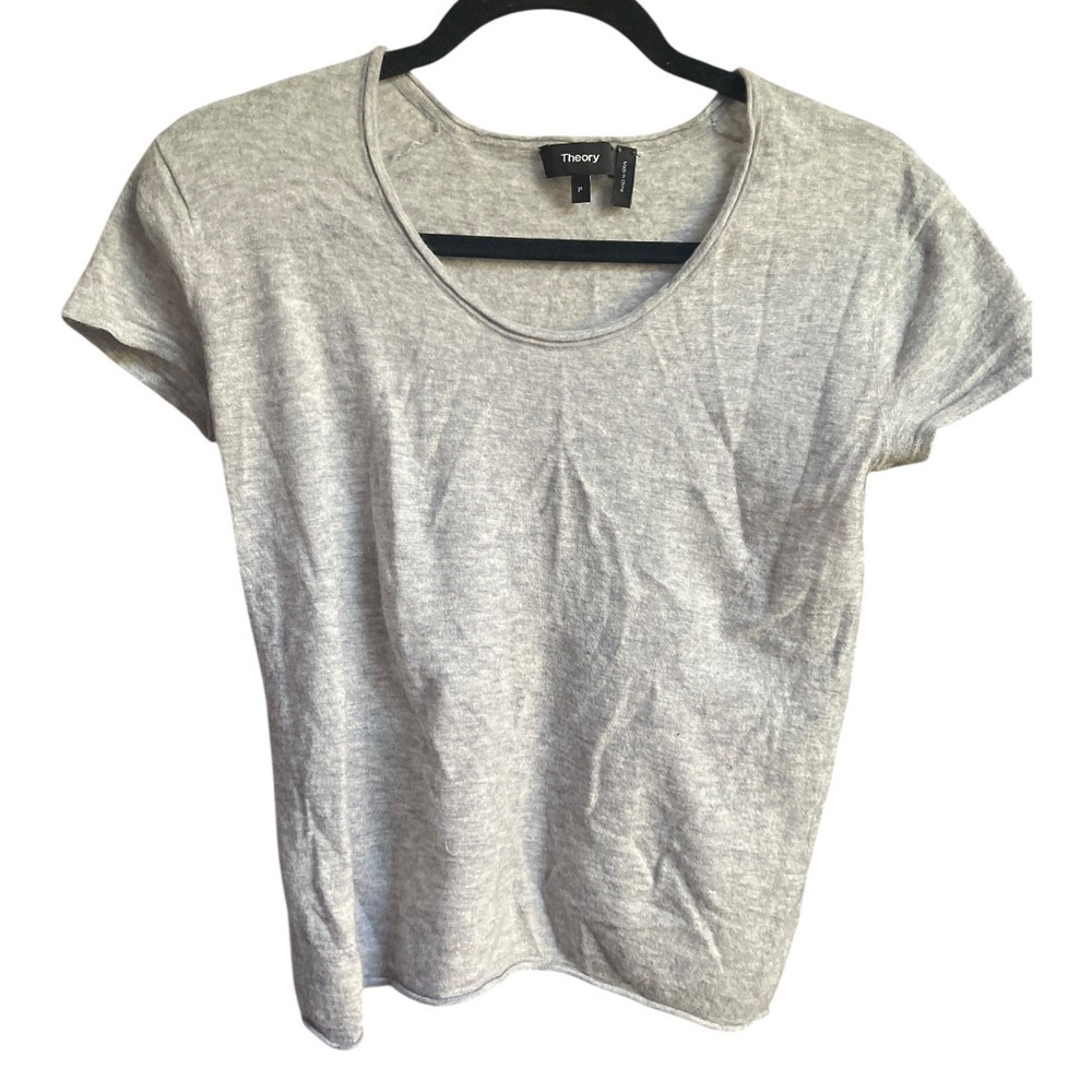 Theory Grey‎ Cashmere Scoop Neck Short Sleeve Pullover Knit Sweater  P